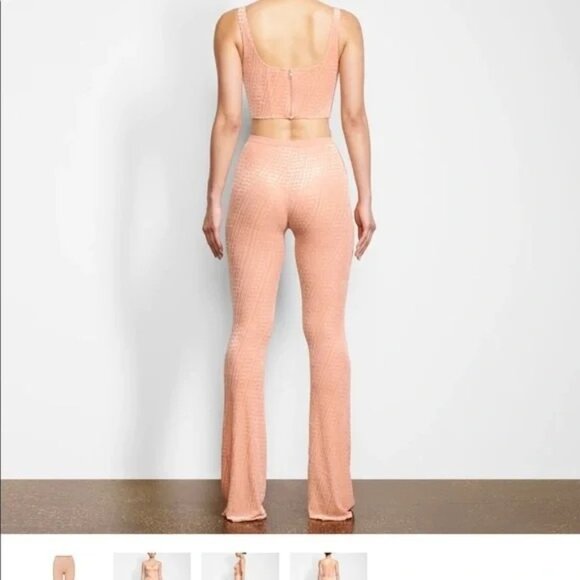 SKIMS Velvet Burnout Logo Glove Crop Top Peach XL - Picture 4 of 12